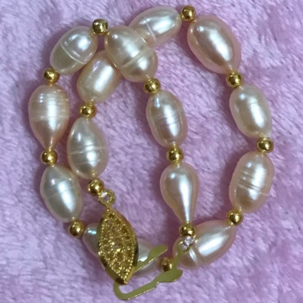 14K Gold Plated Natural Pink South Sea Pearl Bracelet